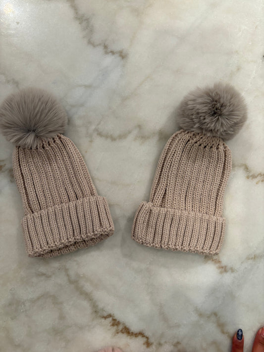 Beige puff winter hat