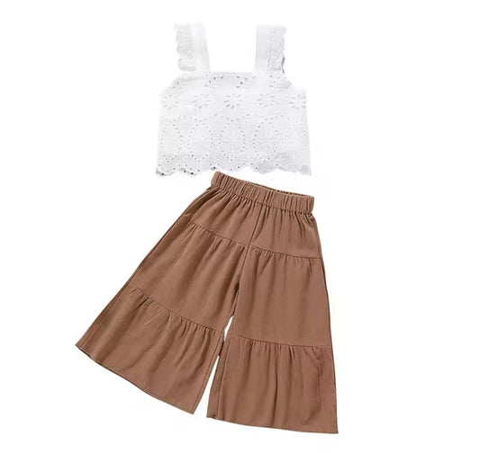Linen tank set with bell bottoms