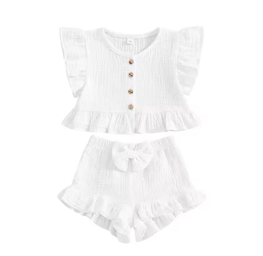 Linen ruffle short set