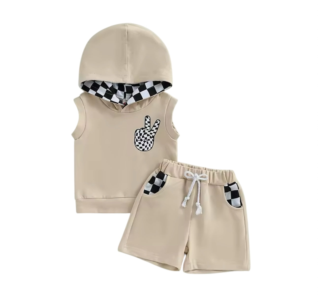 Checkered hooded boy short set