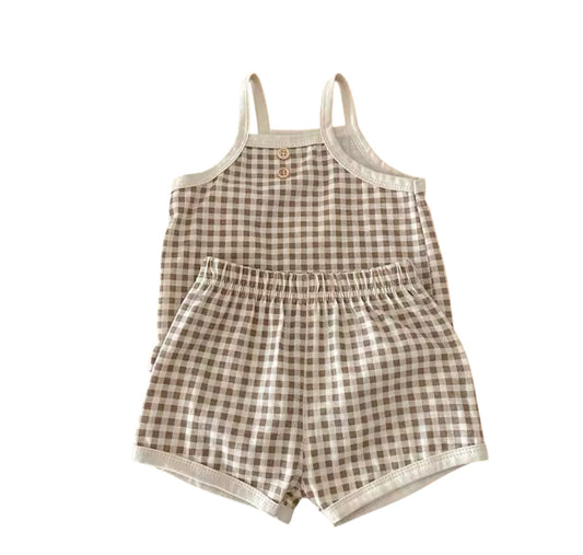 BEIGE TANK TOP SHORT SET