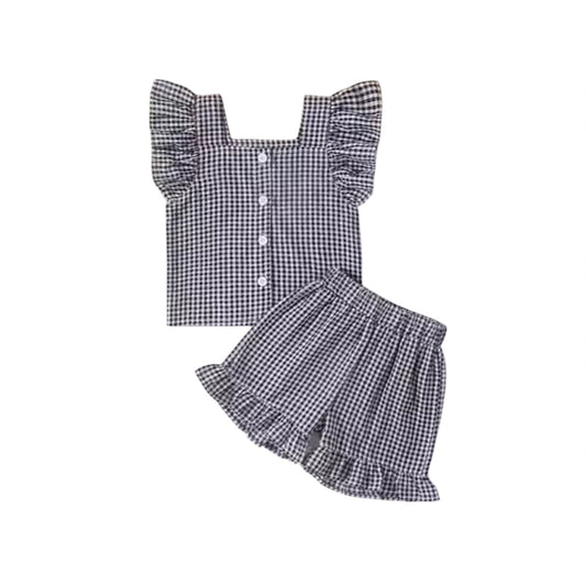 CHECKERED RUFFLE GIRL SHORT SET