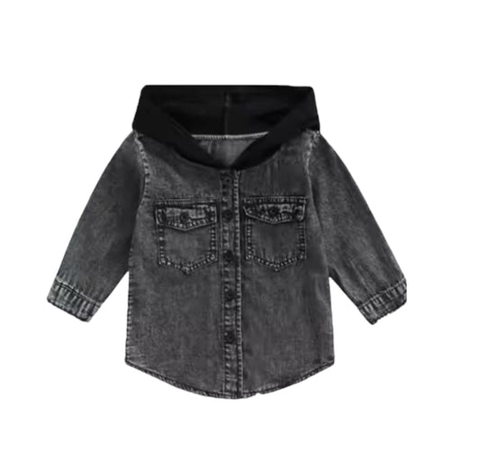 Black hooded long sleeve shirt